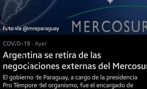 Argentina dejará de participar de las negociaciones externas del MERCOSUR